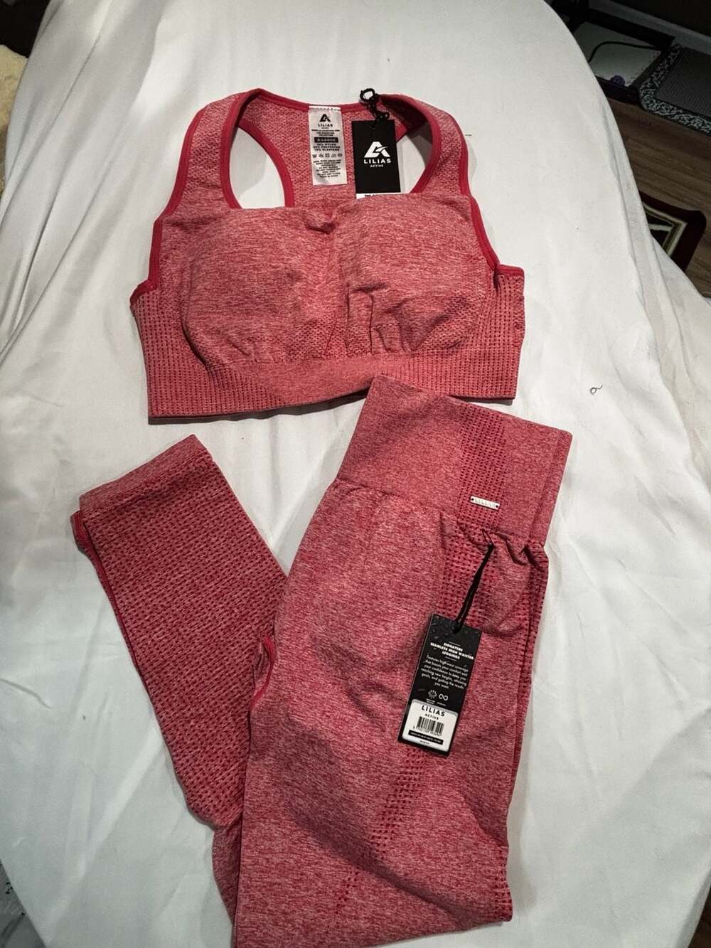 Lilias Active Signature Seamless High Waisted Bra and Leggings Set in Pink Marl